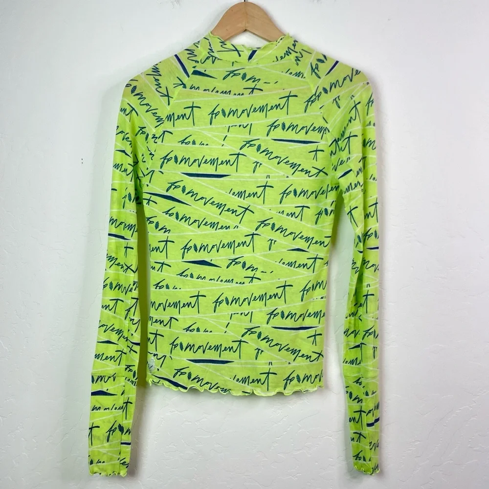 Free People Movement Mockneck High Jump Printed Logo Long Sleeve Top Medium